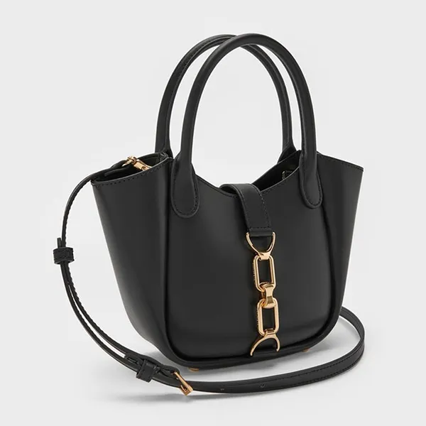 Túi Tote Nữ Charles & Keith CNK Agatha Chain Accent Bag Black CK2-30782818 Màu Đen