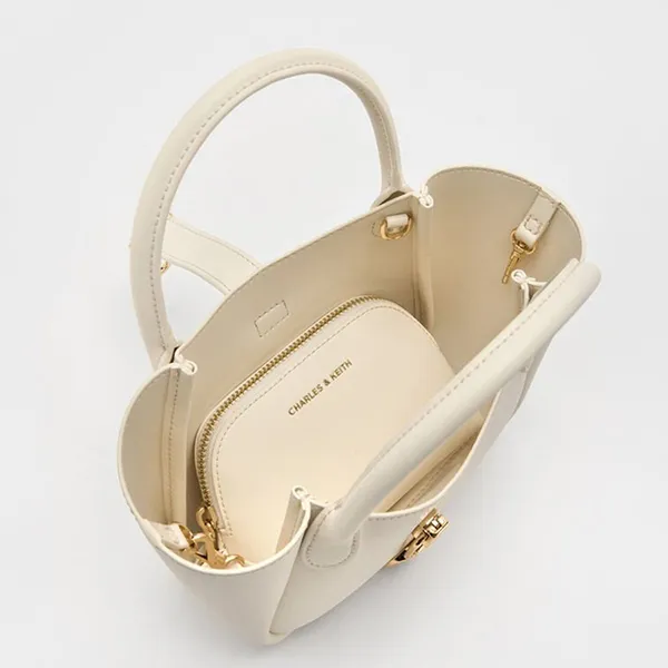 Túi Tote Nữ Charles & Keith CNK Agatha Chain Accent Bag Cream CK2-30782818 Màu Kem