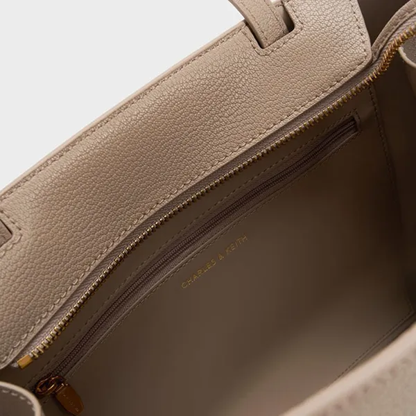 Túi Tote Nữ Charles & Keith CNK Allyn Trapezoid Bag Grayish Brown CK2-30782735 Màu Nâu Xám