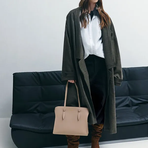 Túi Tote Nữ Charles & Keith CNK Allyn Trapezoid Bag Grayish Brown CK2-30782735 Màu Nâu Xám