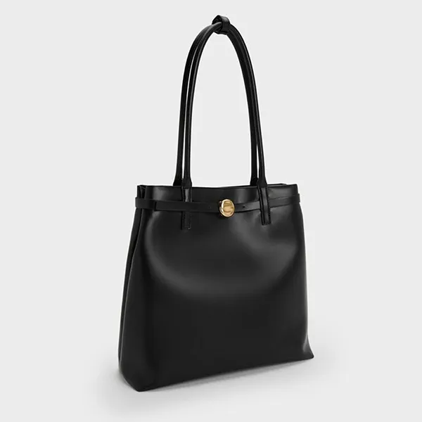 Túi Tote Nữ Charles & Keith CNK Behn Belted Rectangular Bag Black CK2-30271710 Màu Đen