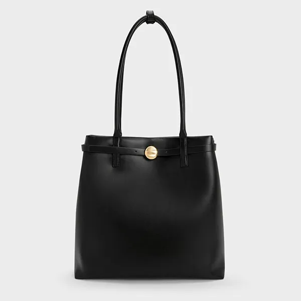 Túi Tote Nữ Charles & Keith CNK Behn Belted Rectangular Bag Black CK2-30271710 Màu Đen