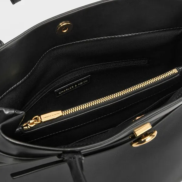 Túi Tote Nữ Charles & Keith CNK Behn Belted Rectangular Bag Black CK2-30271710 Màu Đen