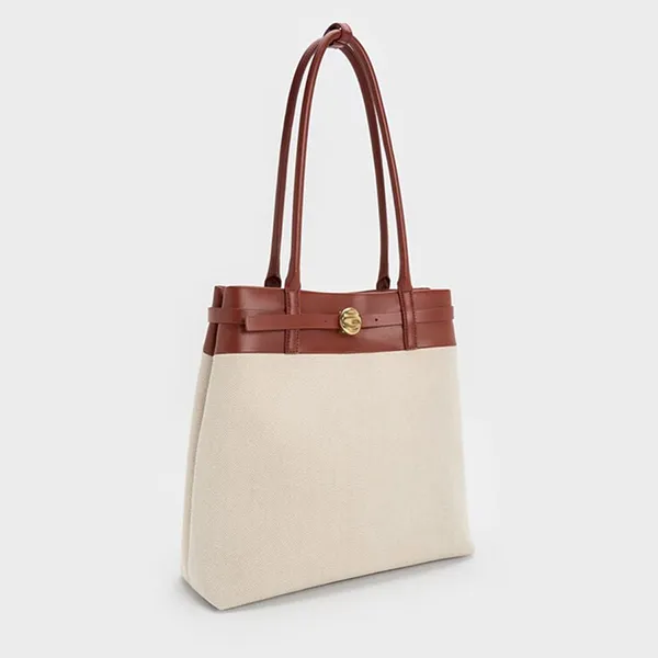 Túi Tote Nữ Charles & Keith CNK Behn Belted Rectangular Bag Brick CK2-30271710-1 Màu Kem