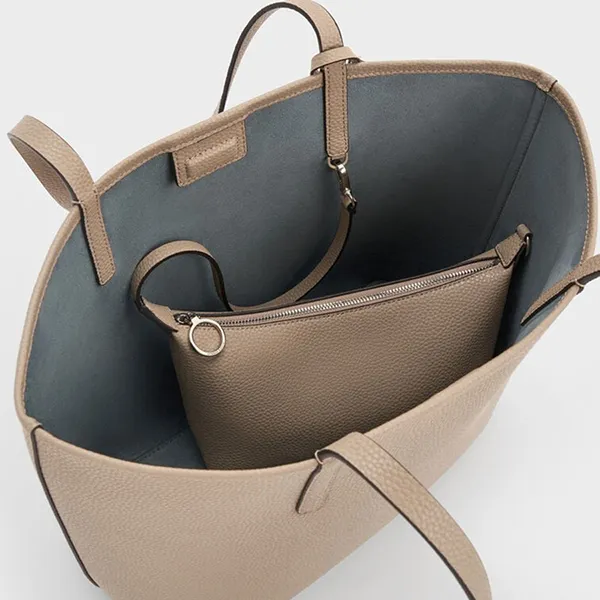 Túi Tote Nữ Charles & Keith CNK Beryl Trapezoid Bag Grayish Brown CK2-30151516 Màu Nâu Xám