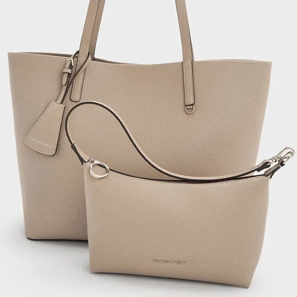 Túi Tote Nữ Charles & Keith CNK Beryl Trapezoid Bag Grayish Brown CK2-30151516 Màu Nâu Xám