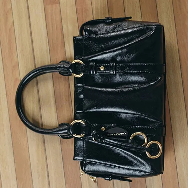 Túi Tote Nữ Charles & Keith CNK Britton Ruched Rectangular Bag Black CK2-30671820 Màu Đen