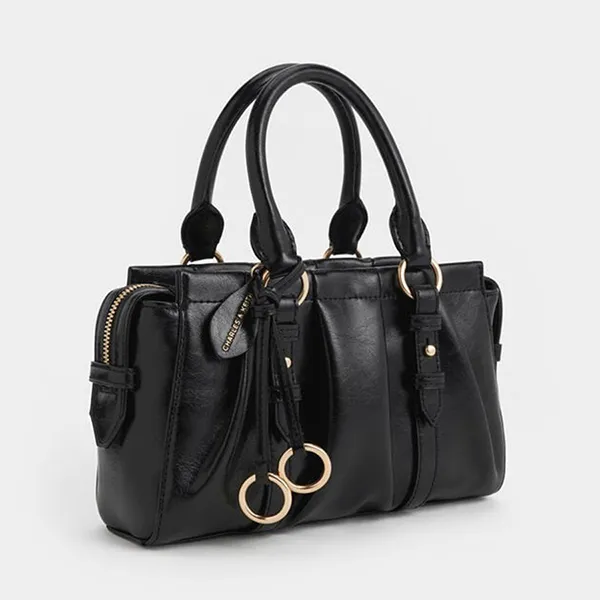 Túi Tote Nữ Charles & Keith CNK Britton Ruched Rectangular Bag Black CK2-30671820 Màu Đen