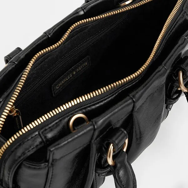 Túi Tote Nữ Charles & Keith CNK Britton Ruched Rectangular Bag Black CK2-30671820 Màu Đen