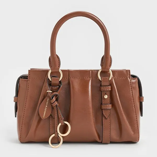 Túi Tote Nữ Charles & Keith CNK Britton Ruched Rectangular Bag Chocolate CK2-30671820 Màu Nâu