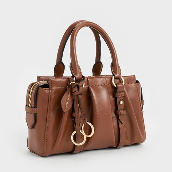 Túi Tote Nữ Charles & Keith CNK Britton Ruched Rectangular Bag Chocolate CK2-30671820 Màu Nâu