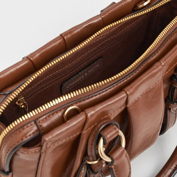 Túi Tote Nữ Charles & Keith CNK Britton Ruched Rectangular Bag Chocolate CK2-30671820 Màu Nâu