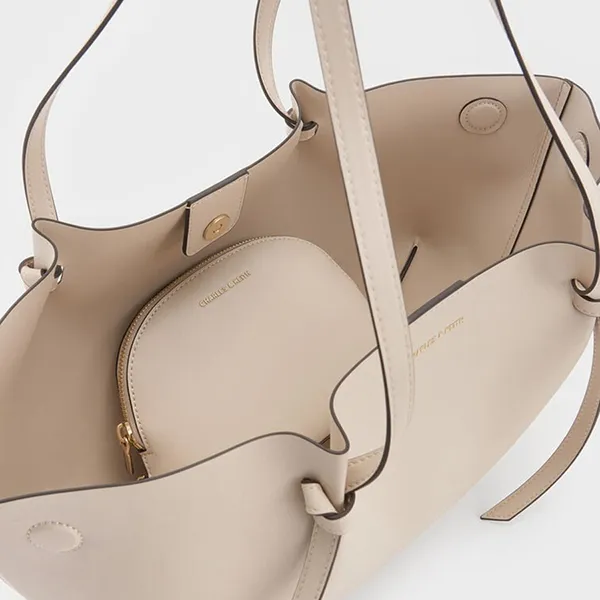 Túi Tote Nữ Charles & Keith CNK Calla Tote Bag Gray And White CK2-30671662 Màu Xám Trắng