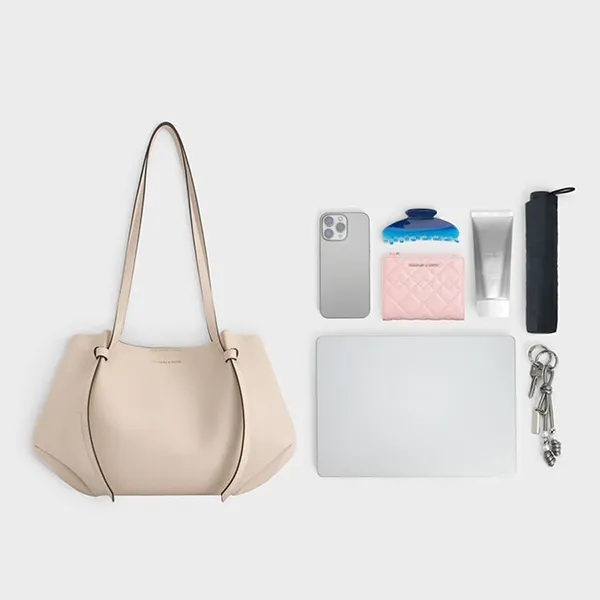 Túi Tote Nữ Charles & Keith CNK Calla Tote Bag Gray And White CK2-30671662 Màu Xám Trắng