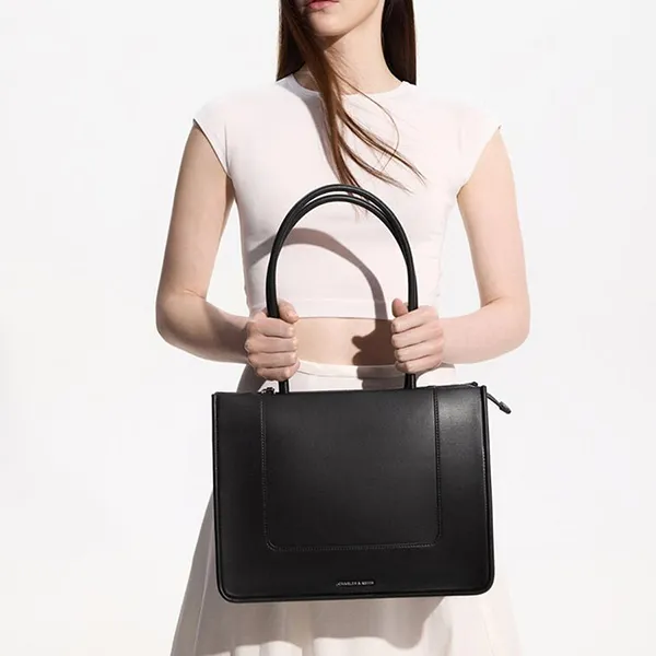 Túi Tote Nữ Charles & Keith CNK Daylla Bag Cream Noir CK2-31200033 Màu Đen