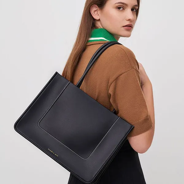 Túi Tote Nữ Charles & Keith CNK Daylla Rectangular Bag Black CK2-31200021 Màu Đen