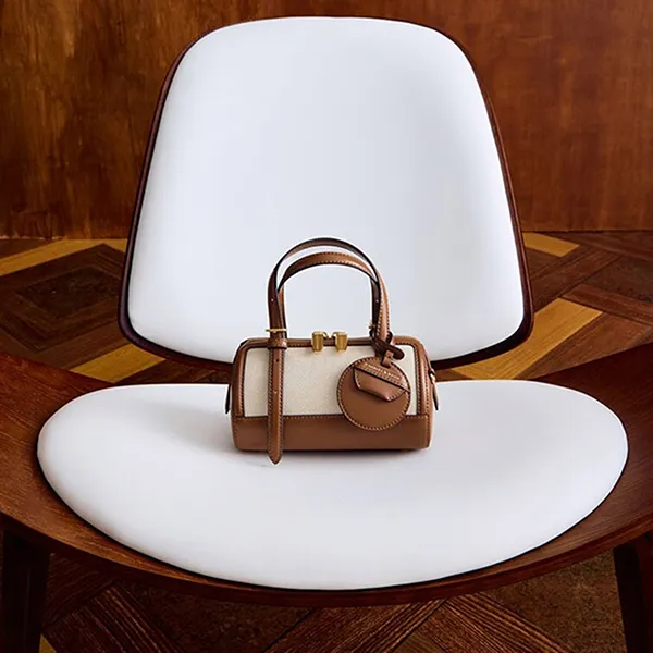 Túi Tote Nữ Charles & Keith CNK Enola Canvas Two-Tone Cylindrical Handbag Chocolate CK2-30671730-1 Màu Be Nâu