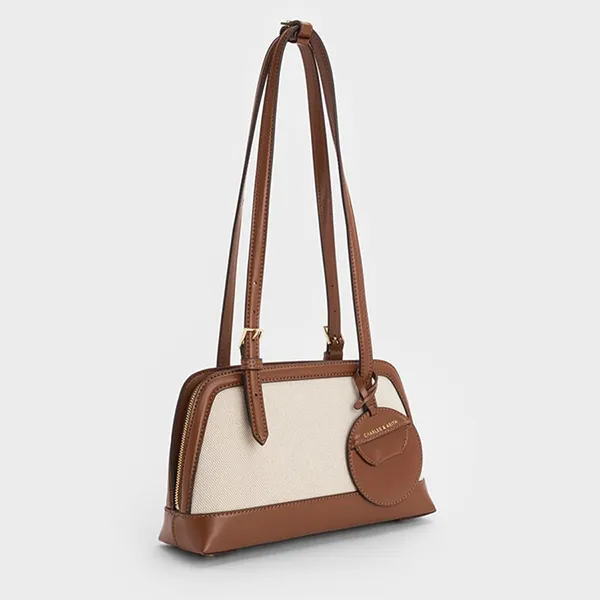 Túi Tote Nữ Charles & Keith CNK Enola Canvas Two-Tone Trapezoid Shoulder Bag Chocolate CK2-30782521-1 Màu Be Nâu