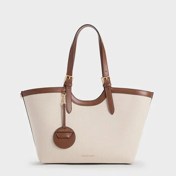 Túi Tote Nữ Charles & Keith CNK Enola Canvas XL Trapezoid Bag Chocolate CK2-30671838-1 Màu Be Nâu