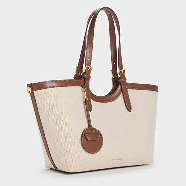Túi Tote Nữ Charles & Keith CNK Enola Canvas XL Trapezoid Bag Chocolate CK2-30671838-1 Màu Be Nâu