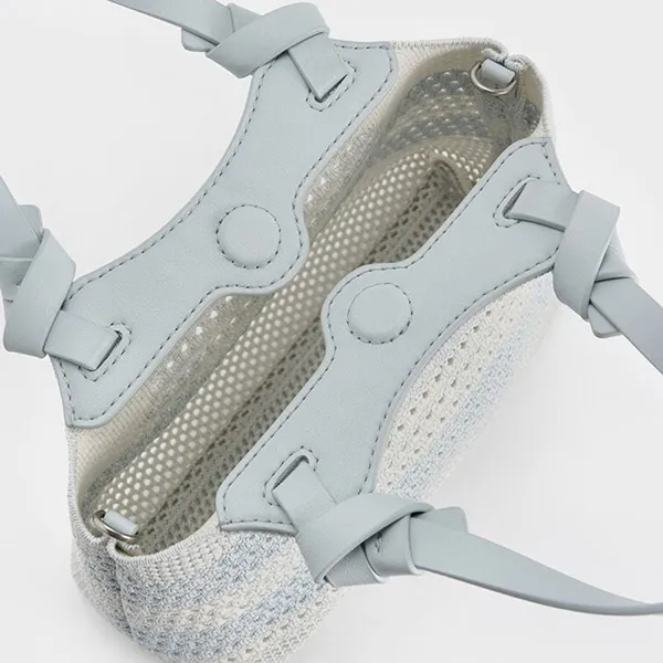 Túi Tote Nữ Charles & Keith CNK Ida Checkered Knotted Trapezoid Bag Sea Salt Blue CK2-30782111 Màu Xanh Trắng