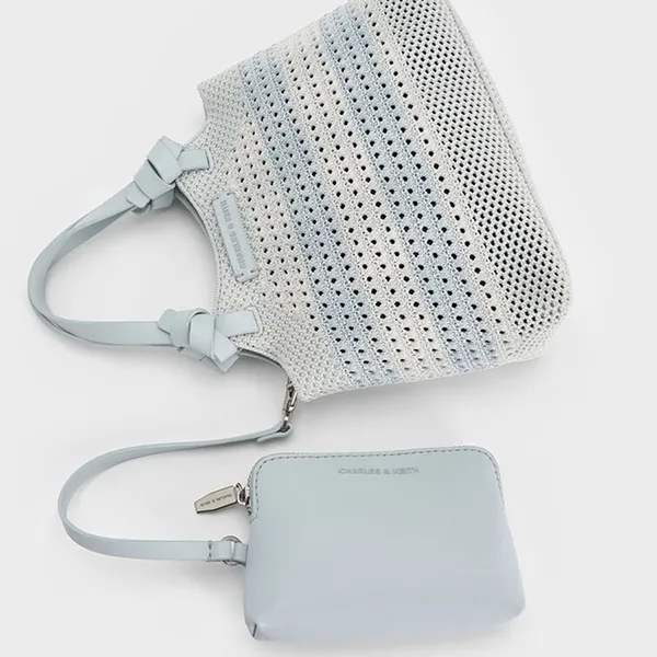 Túi Tote Nữ Charles & Keith CNK Ida Checkered Knotted Trapezoid Bag Sea Salt Blue CK2-30782111 Màu Xanh Trắng