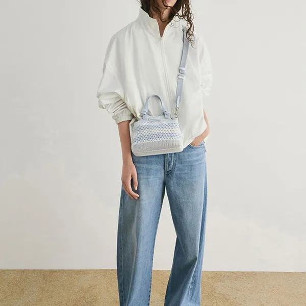 Túi Tote Nữ Charles & Keith CNK Ida Checkered Knotted Trapezoid Bag Sea Salt Blue CK2-30782111 Màu Xanh Trắng