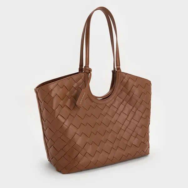 Túi Tote Nữ Charles & Keith CNK Ivette Woven Trapezoid Bag Chocolate CK2-30701583 Màu Nâu