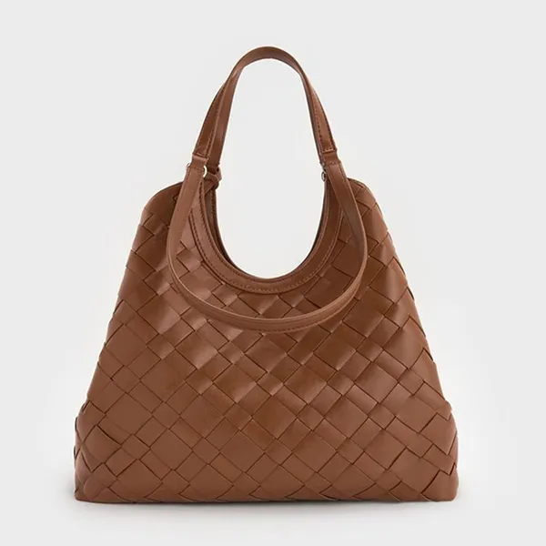Túi Tote Nữ Charles & Keith CNK Ivette Woven Trapezoid Bag Chocolate CK2-30701583 Màu Nâu