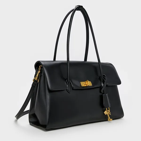 Túi Tote Nữ Charles & Keith CNK Kerry Trapeze Trapeze Bag Distressed Black CK2-30782768 Màu Đen