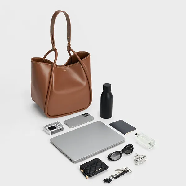 Túi Tote Nữ Charles & Keith CNK Lyla Tubular Slouchy Trapezoid Tote Bag Chocolate CK2-30781483 Màu Nâu