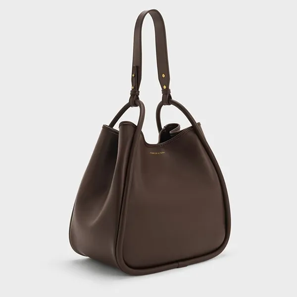 Túi Tote Nữ Charles & Keith CNK Lyla Tubular Slouchy Trapezoid Tote Bag Dark Brown CK2-30781483 Màu Nâu Sẫm
