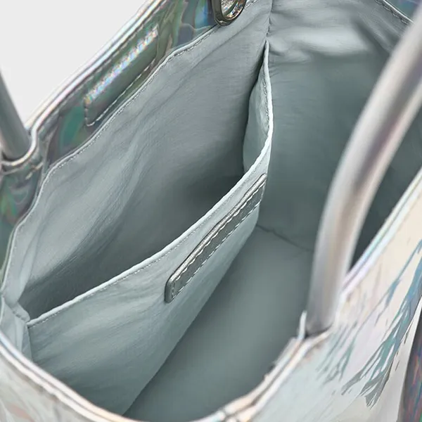 Túi Tote Nữ Charles & Keith CNK Matina Holographic Crinkle-Effect Elongated Prism Silver CK2-30782347 Màu Bạc