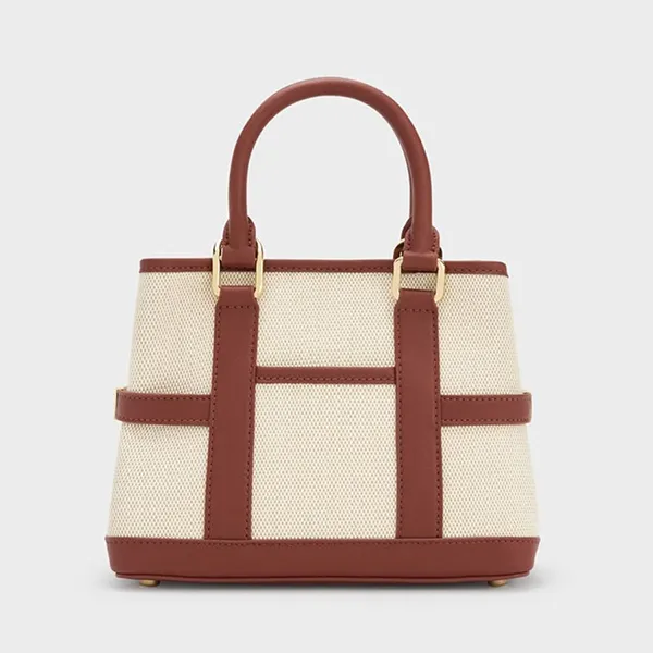 Túi Tote Nữ Charles & Keith CNK Mini Scottie Canvas Trapezoid Bag Brick CK2-30782784-1 Màu Be Nâu