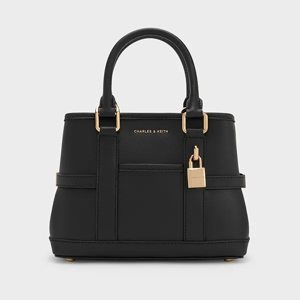 Túi Tote Nữ Charles & Keith CNK Mini Scottie Trapezoid Tote Bag Black CK2-30782784 Màu Đen
