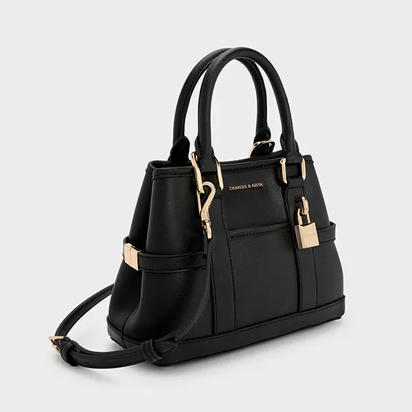 Túi Tote Nữ Charles & Keith CNK Mini Scottie Trapezoid Tote Bag Black CK2-30782784 Màu Đen