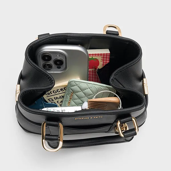 Túi Tote Nữ Charles & Keith CNK Mini Scottie Trapezoid Tote Bag Black CK2-30782784 Màu Đen