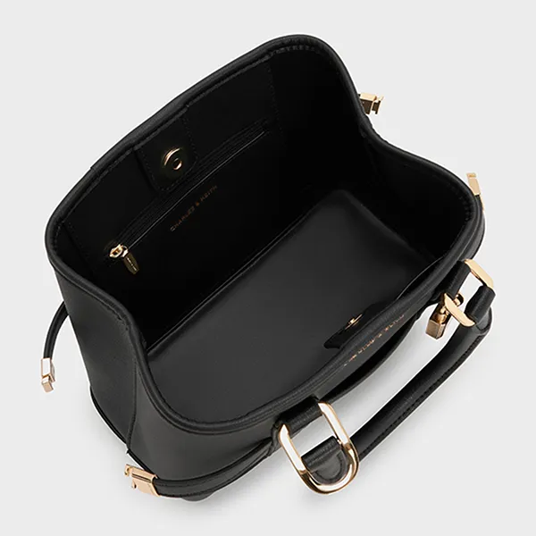 Túi Tote Nữ Charles & Keith CNK Mini Scottie Trapezoid Tote Bag Black CK2-30782784 Màu Đen