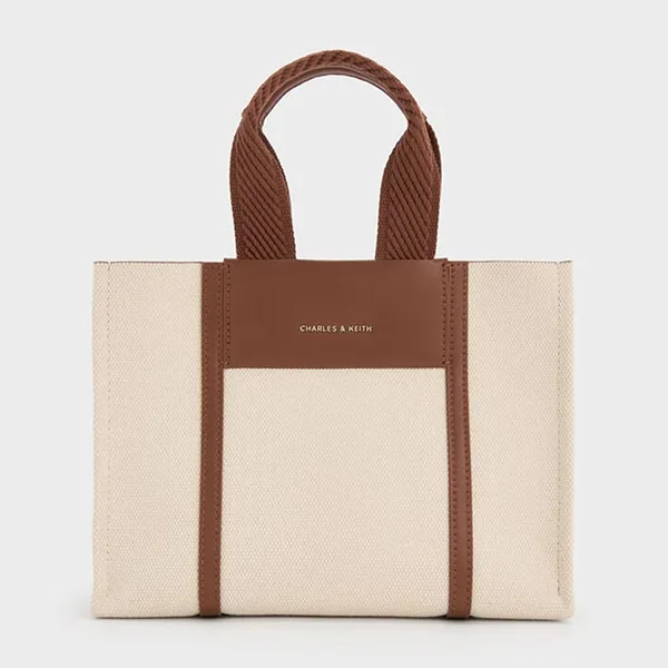 Túi Tote Nữ Charles & Keith CNK Mini Shalia Canvas Rectangular Bag Beige Canvas CK2-30151503 Màu Be Nâu