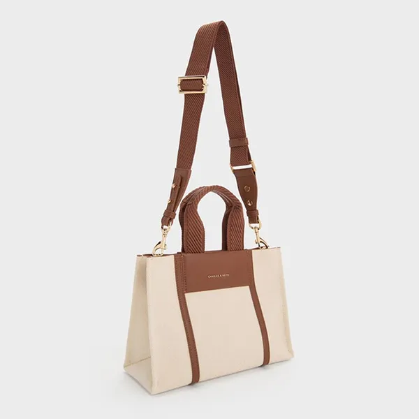 Túi Tote Nữ Charles & Keith CNK Mini Shalia Canvas Rectangular Bag Beige Canvas CK2-30151503 Màu Be Nâu