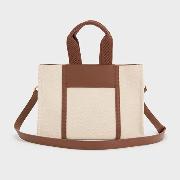 Túi Tote Nữ Charles & Keith CNK Mini Shalia Canvas Rectangular Bag Beige Canvas CK2-30151503 Màu Be Nâu