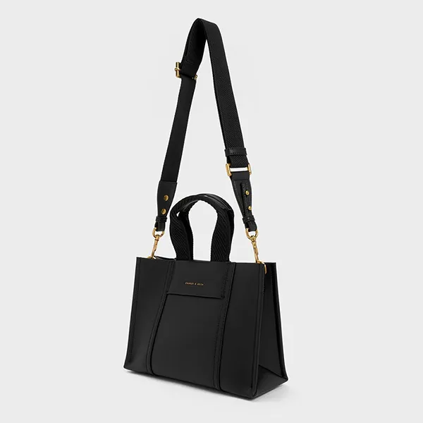 Túi Tote Nữ Charles & Keith CNK Mini Shalia Canvas Rectangular Bag Black Canvas CK2-30151503 Màu Đen