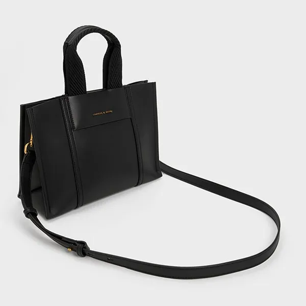 Túi Tote Nữ Charles & Keith CNK Mini Shalia Canvas Rectangular Bag Black Canvas CK2-30151503 Màu Đen