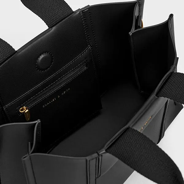 Túi Tote Nữ Charles & Keith CNK Mini Shalia Canvas Rectangular Bag Black Canvas CK2-30151503 Màu Đen