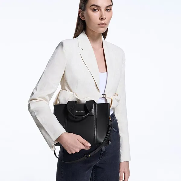 Túi Tote Nữ Charles & Keith CNK Mini Shalia Canvas Rectangular Bag Black Canvas CK2-30151503 Màu Đen