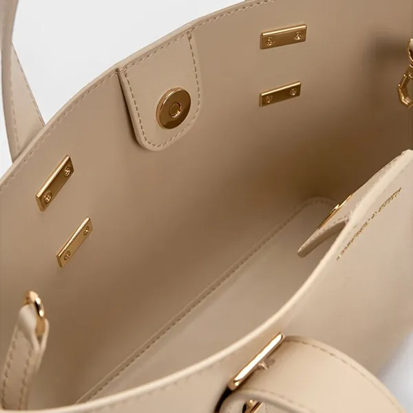 Túi Tote Nữ Charles & Keith CNK Mini Shania Trapezoid Bag Dusted Oat CK2-30782725 Màu Be