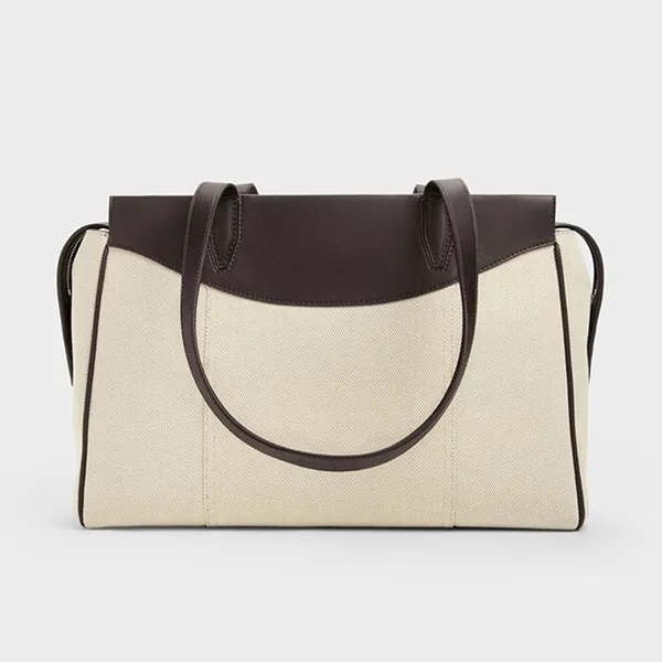 Túi Tote Nữ Charles & Keith CNK Raon Canvas Trapezoid Bag Dark Brown CK2-31200037-1 Màu Nâu Đậm