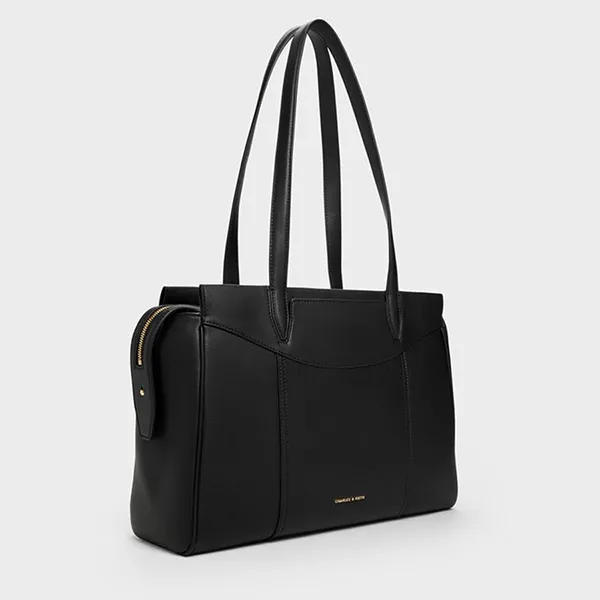 Túi Tote Nữ Charles & Keith CNK Raon Trapezoid Bag Black CK2-31200037 Màu Đen