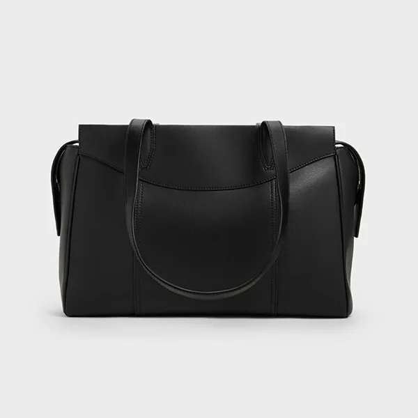 Túi Tote Nữ Charles & Keith CNK Raon Trapezoid Bag Black CK2-31200037 Màu Đen