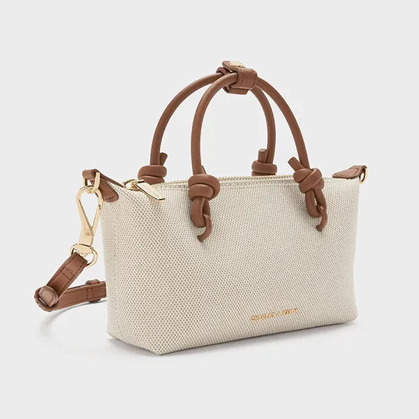 Túi Tote Nữ Charles & Keith CNK Sammie Canvas Rectangular Bag Chocolate CK2-30271635-1 Màu Kem Nâu